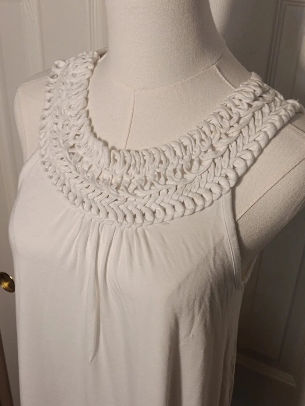 Michael Kors White Braided-Neck Sleeveless Tank